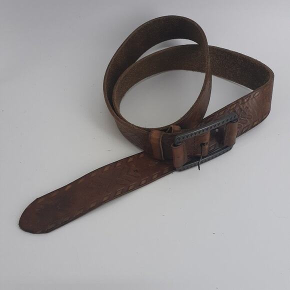 Lucky Brand Southwestern Pattern Machine Tooled Geometric Brown Leather Size 36 - Picture 8 of 13